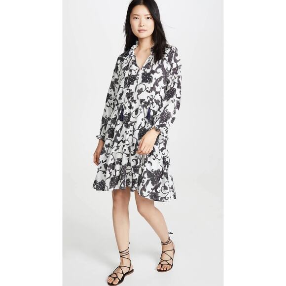 Roller Rabbit Silk Janni Twilight Floral Paisley Peplum Hem Long Sleeve Dress M - Picture 1 of 11